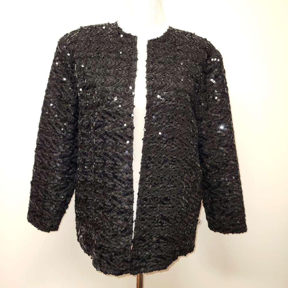 Vintage Miss H sequin silk cocktail blazer open coat